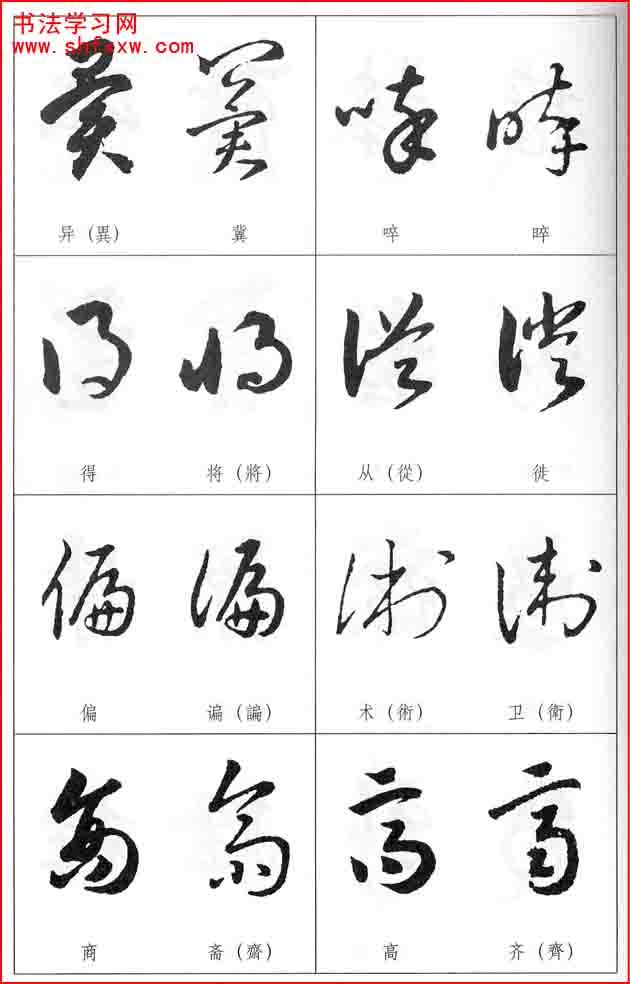 草書兩字形近識別大全（打印完整版）