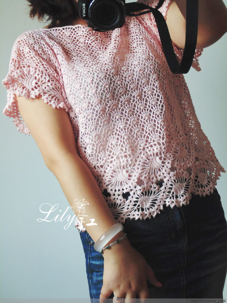 【Lily手工】--粉黛--寬松蕾絲罩衫 - Lily - Lily的手工編織天地