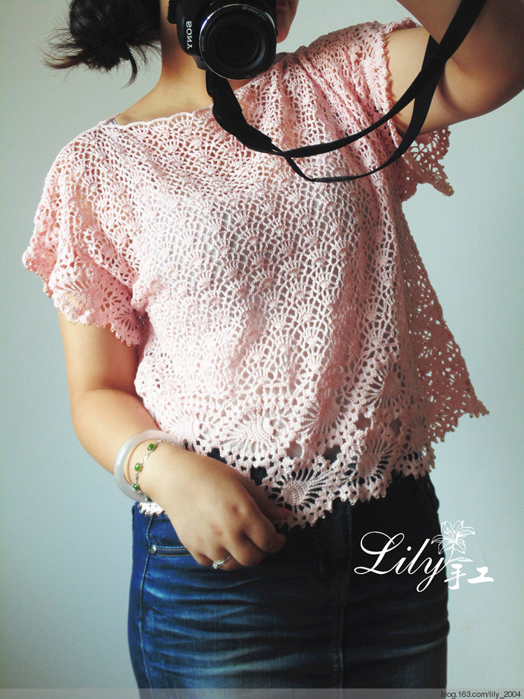 【Lily手工】--粉黛--寬松蕾絲罩衫 - Lily - Lily的手工編織天地