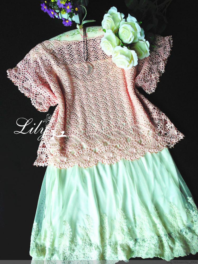 【Lily手工】--粉黛--寬松蕾絲罩衫 - Lily - Lily的手工編織天地
