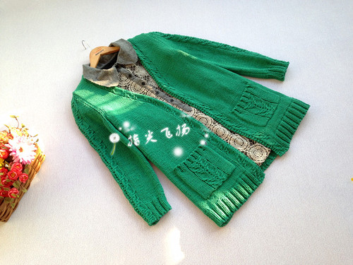 子衿（1526）---綠色粗棉實用開衫 - 指尖飛揚 - 指尖飛揚